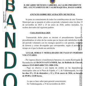 Bando: anuncio recaudación tasa basuras 2025